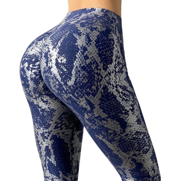 NWT Luxe Metallic Legging Blue Silver  Scrunch Butt Large - Picture 2 of 2